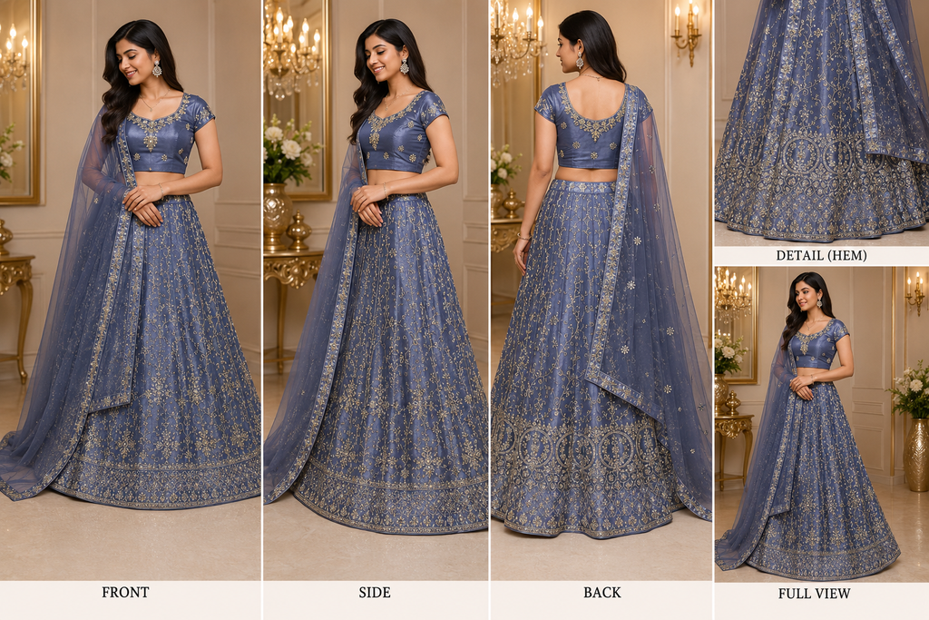 Steel Blue Embroidered Lehenga Set