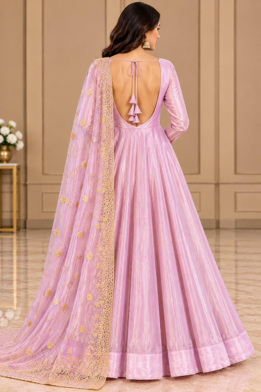 Lilac Shimmer Anarkali Dress – M