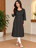 Schwarzes Damen-Kurta-Top mit dezentem Muster, abgebildete Hose nicht enthalten