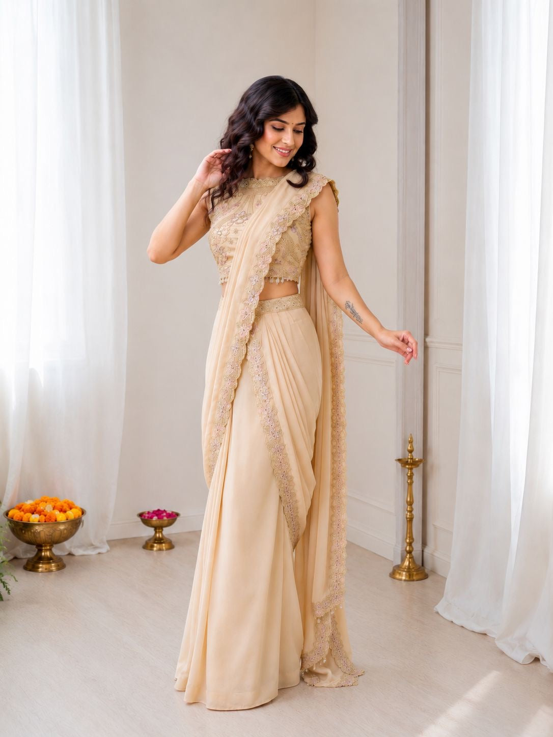 One Minute Saree , free size (Fully Stitched)