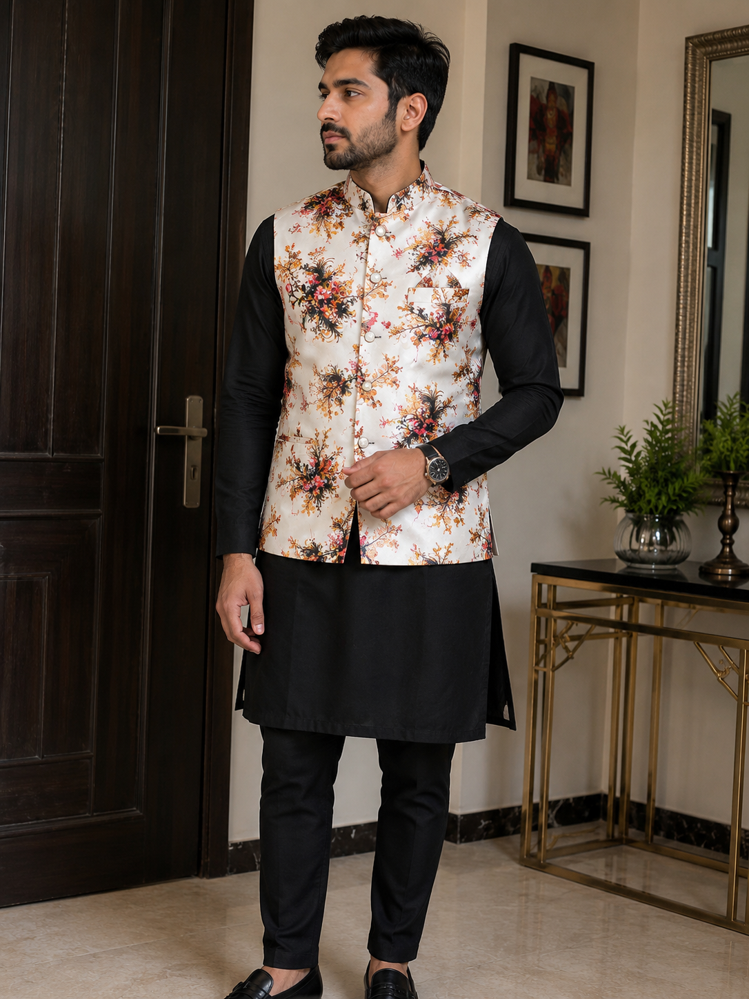 Floral Nehru Jacket – Cream