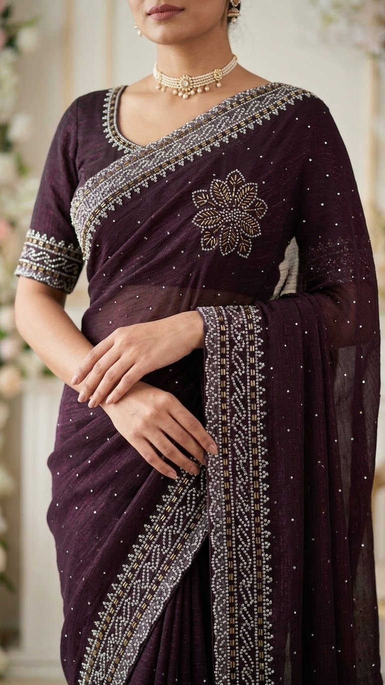 Dark Plum Georgette Saree