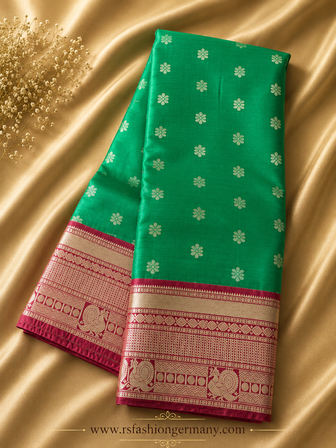 Kanjivaram zijden sari – paars & blauwgroen