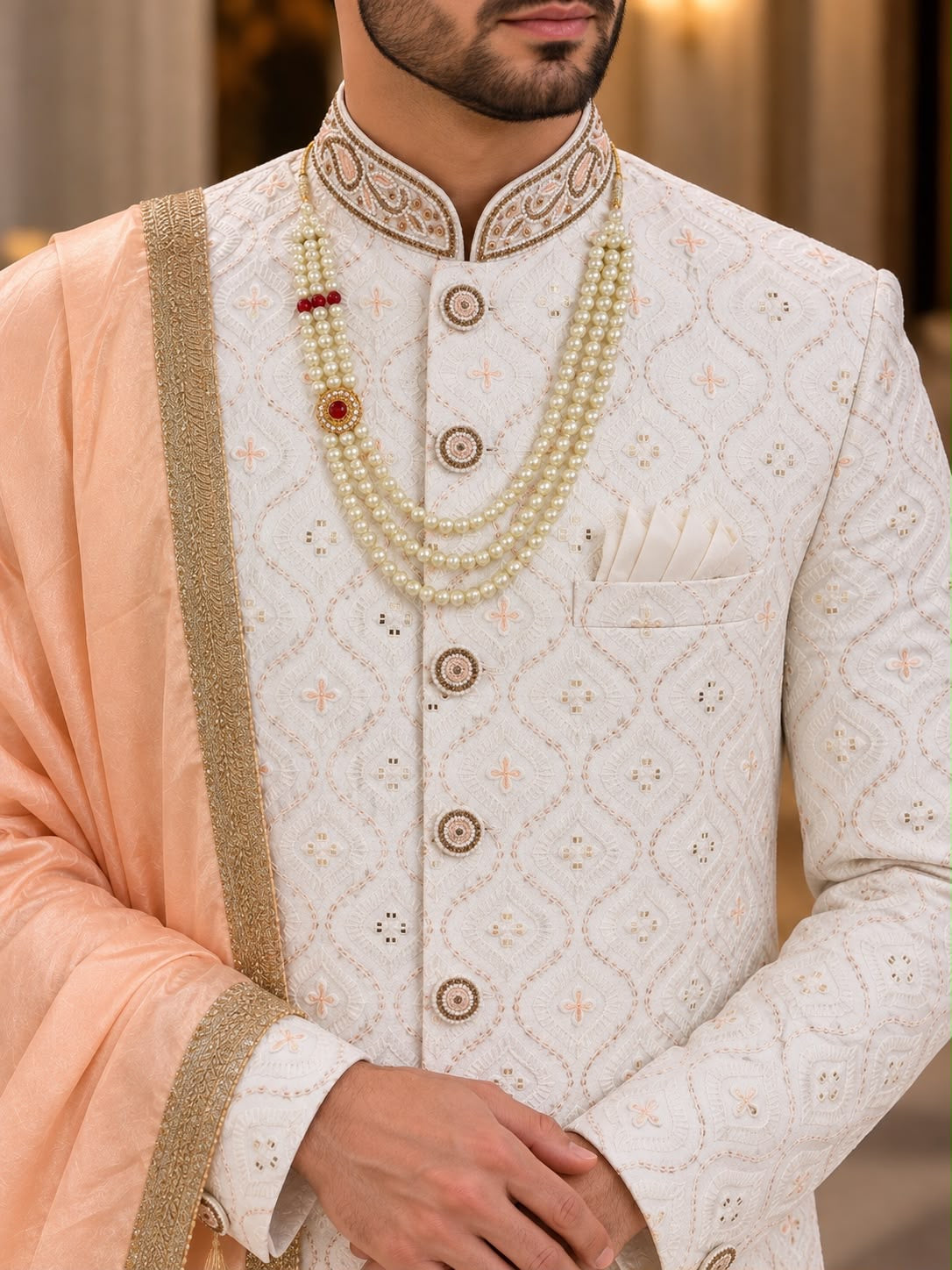 Ivory Embroidered Sherwani – Size 44