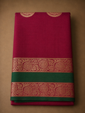 Cotton Soft Silk Saree Magenta mit grüner Bordüre