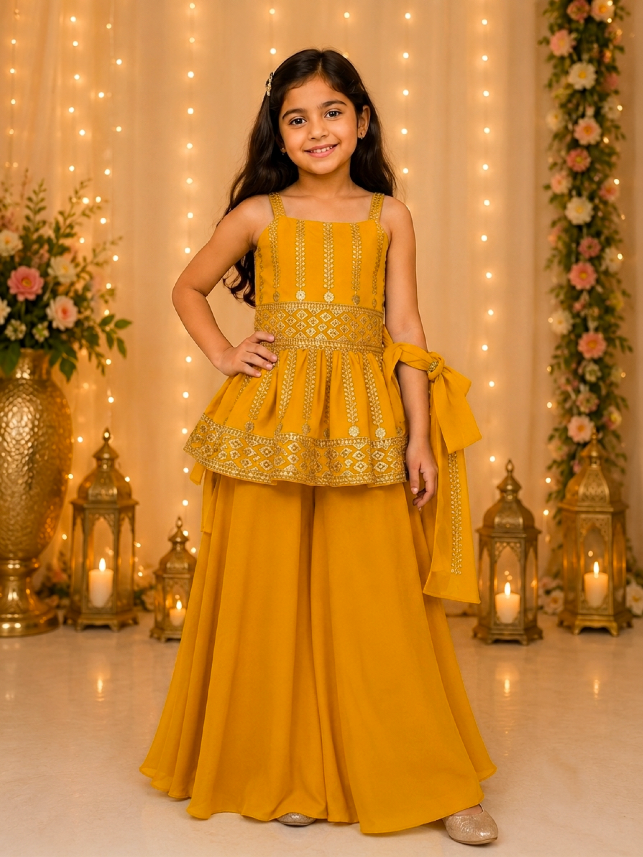 Girls kids dress Mustard Yellow Sharara Set