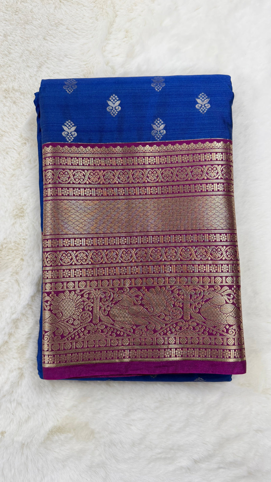 Royal Blue Silk Saree with Magenta Purple