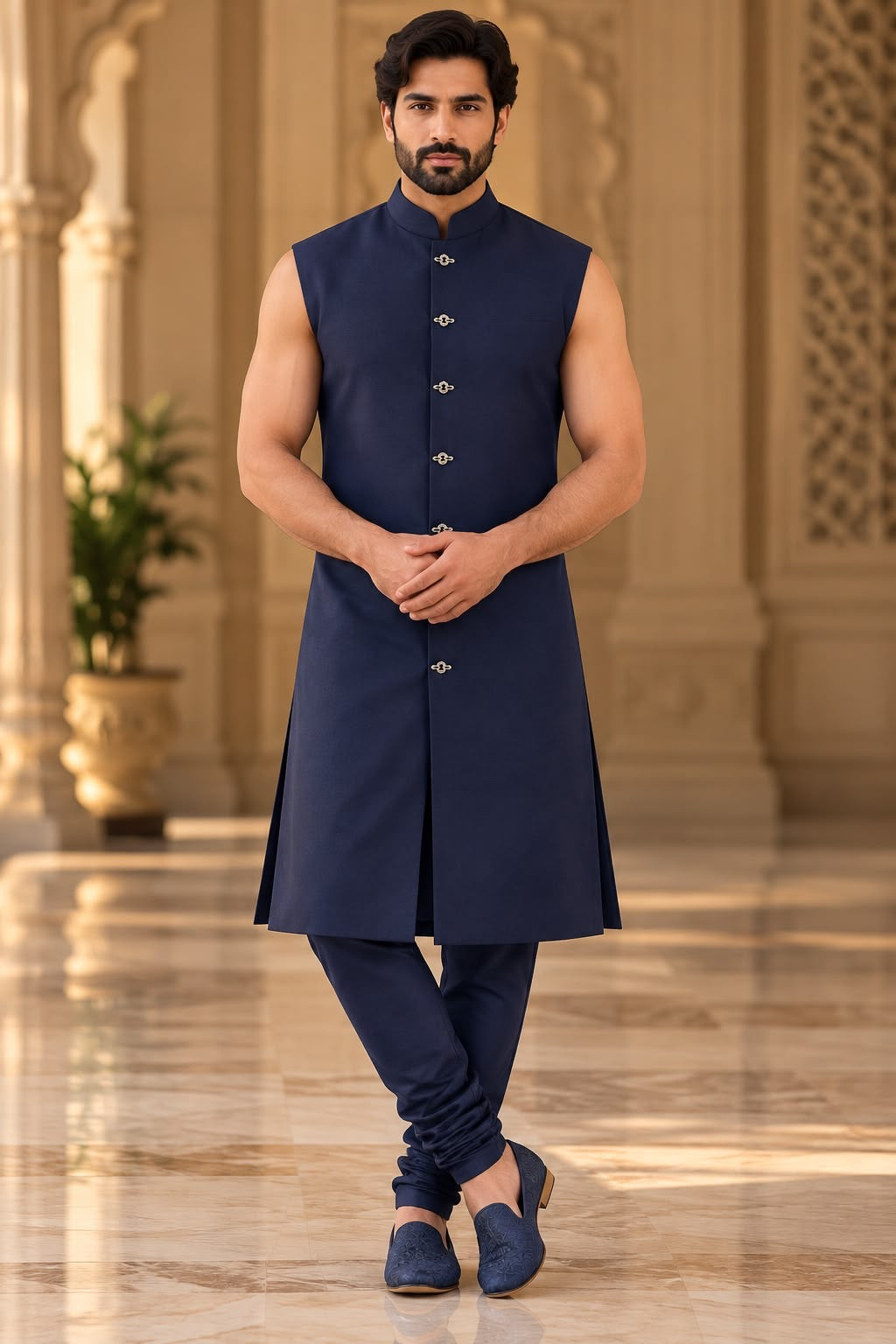 Navy Patterned Sherwani – Size 38