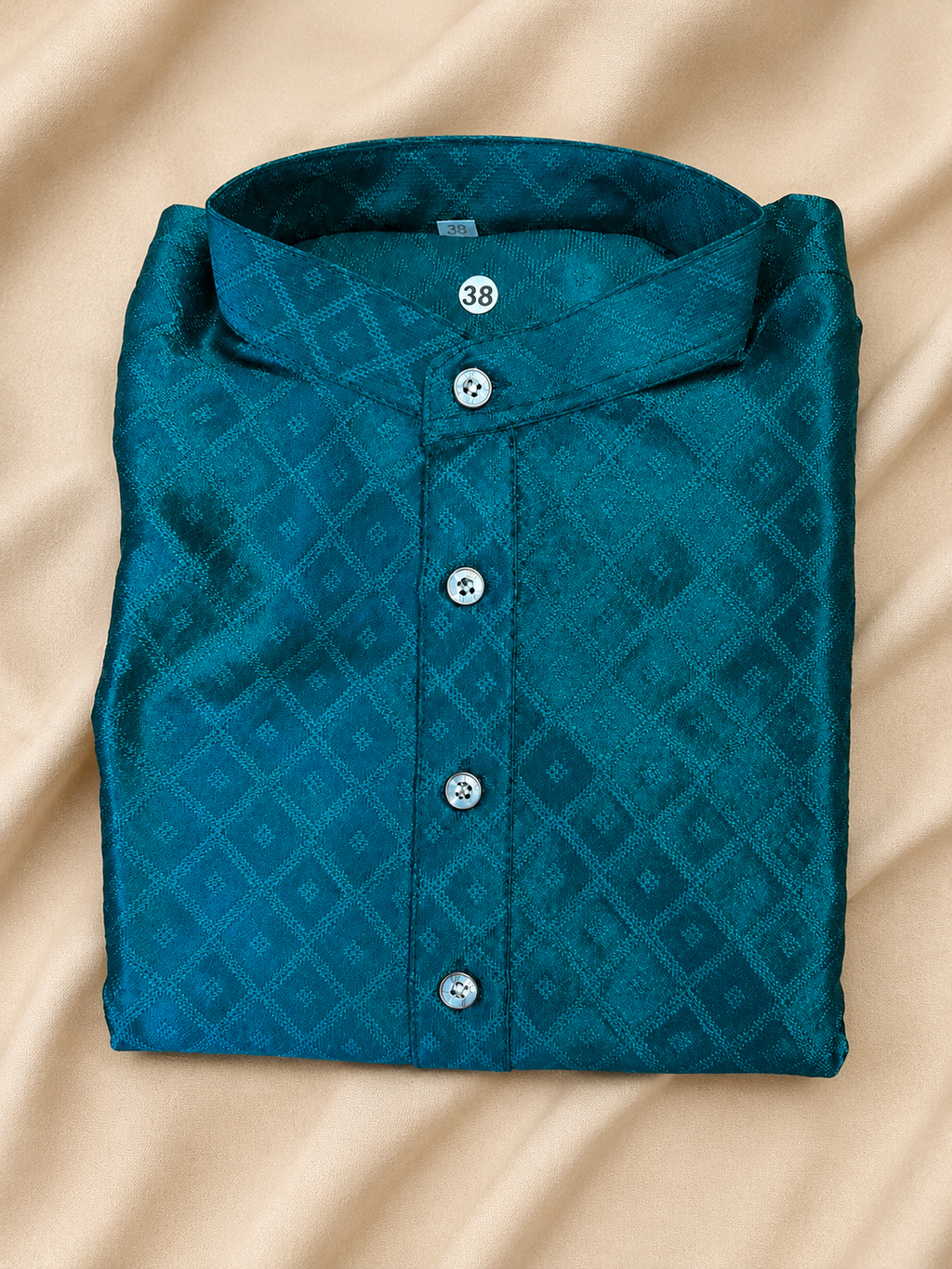 Teal Jacquard Men's Kurtha