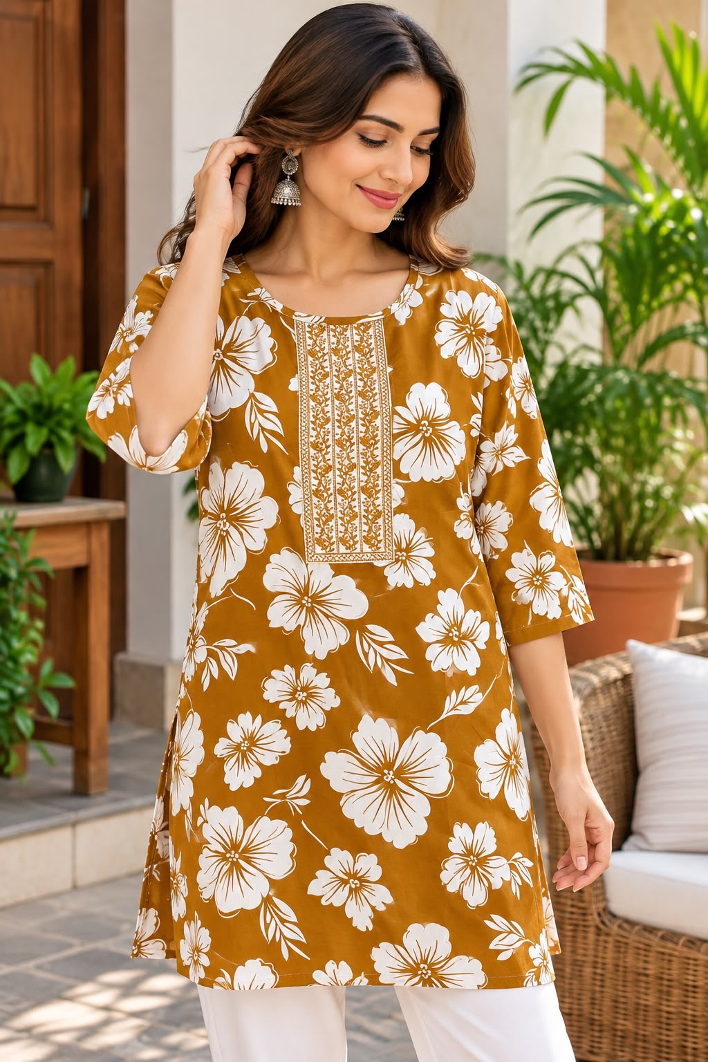 Mustard Floral Print Kurti – XL