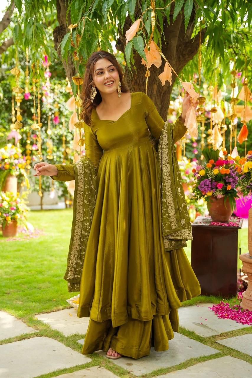 Anarkali Set Olive Green