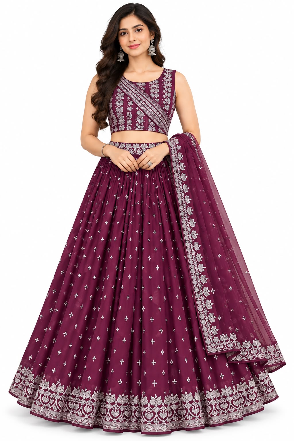 Plum Embellished Lehenga Set – XXL size