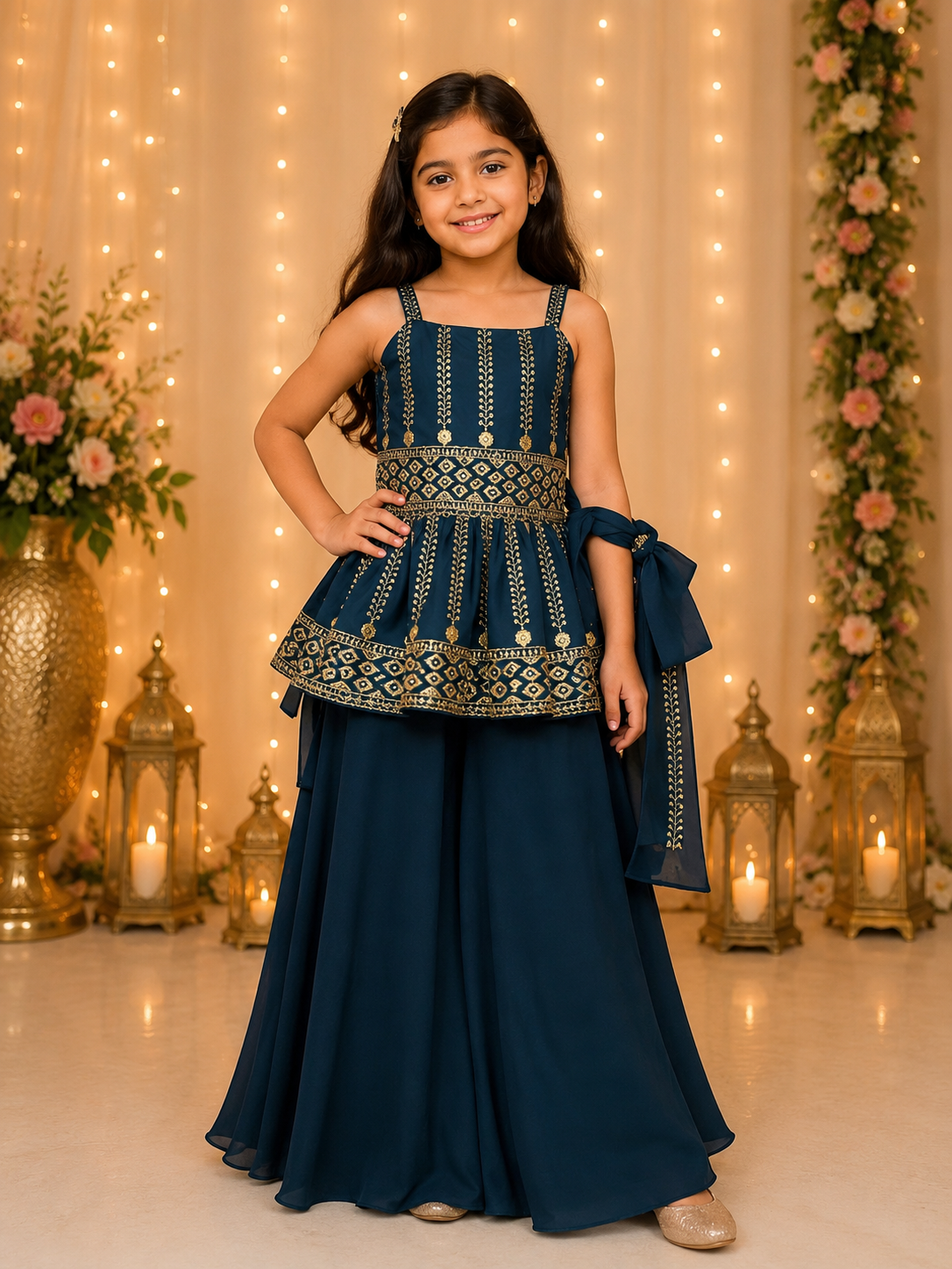 Girls Kids Dress  Embroidered Peplum Set 4-5