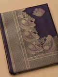 Plum Violet Banarasi Silk Saree with Gold Zari Paisley Pallu & Bouquet Butis