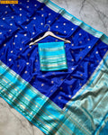 Royal Blue Silk Saree with Turquoise Gold Border