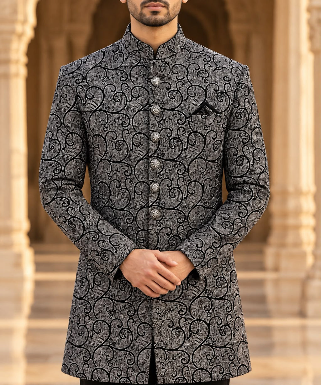 Black & Silver Paisley Sherwani – Size 38 no trouser