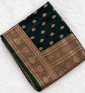 Dark Green Banarasi Saree with Gold Zari Leaf Buti