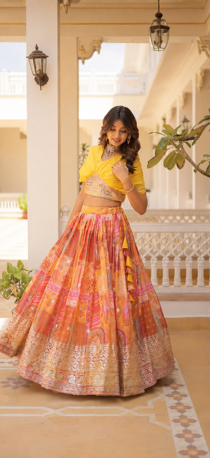 Yellow & Multicolor Lehenga Choli Set M size