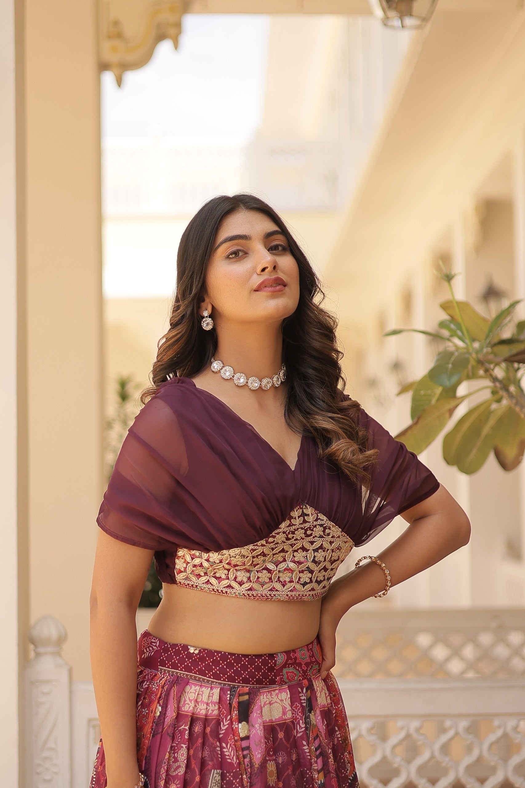 Wine Burgundy Lehenga Choli Set M size