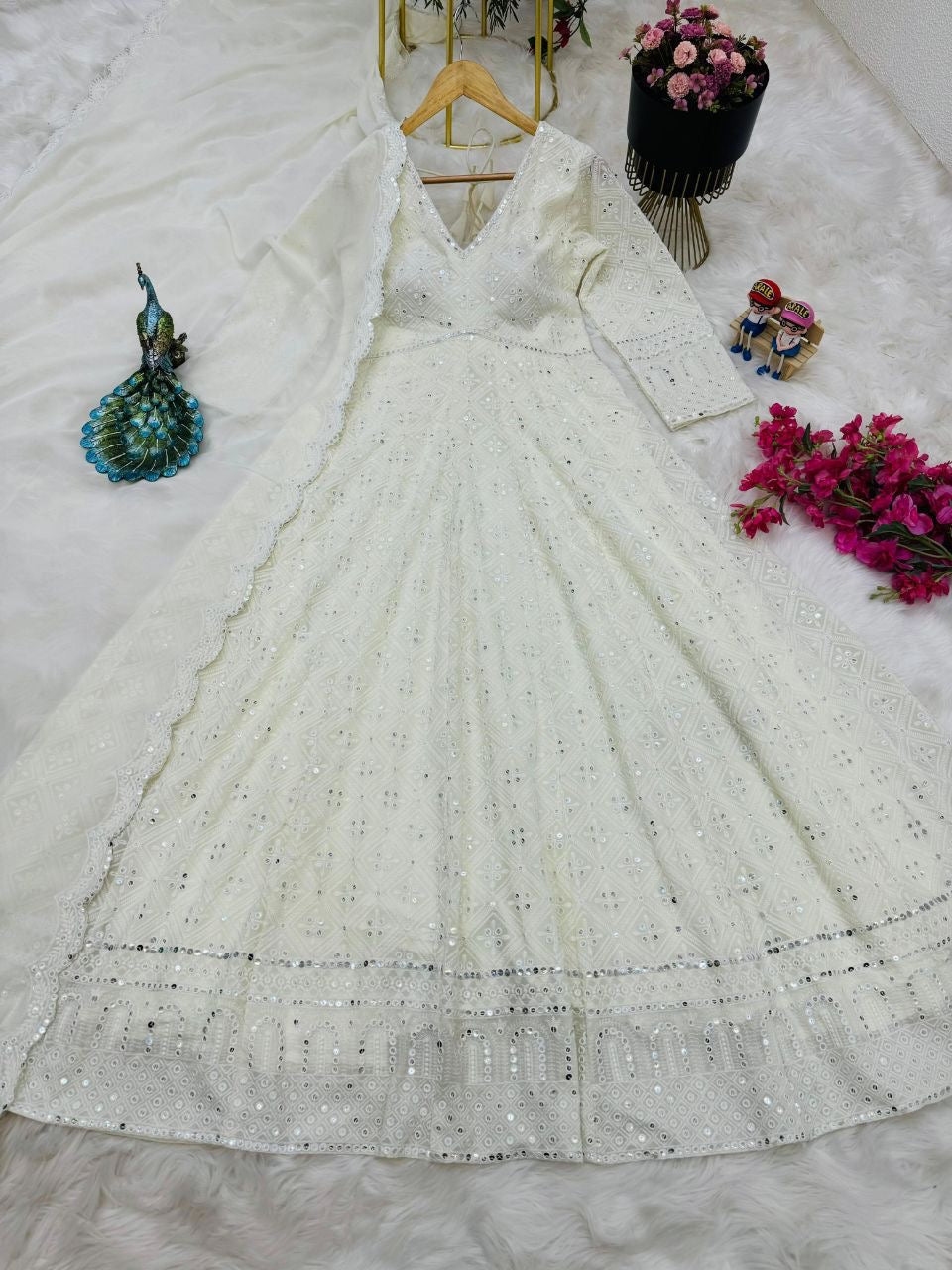 White Chikankari Anarkali Size M