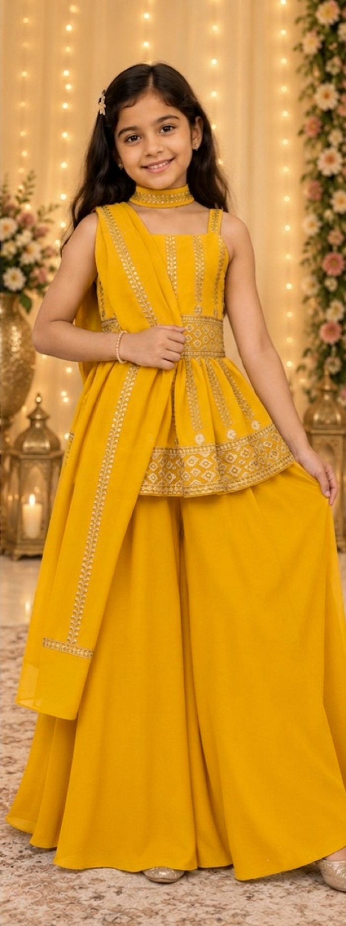 Girls kids dress Mustard Yellow Sharara Set