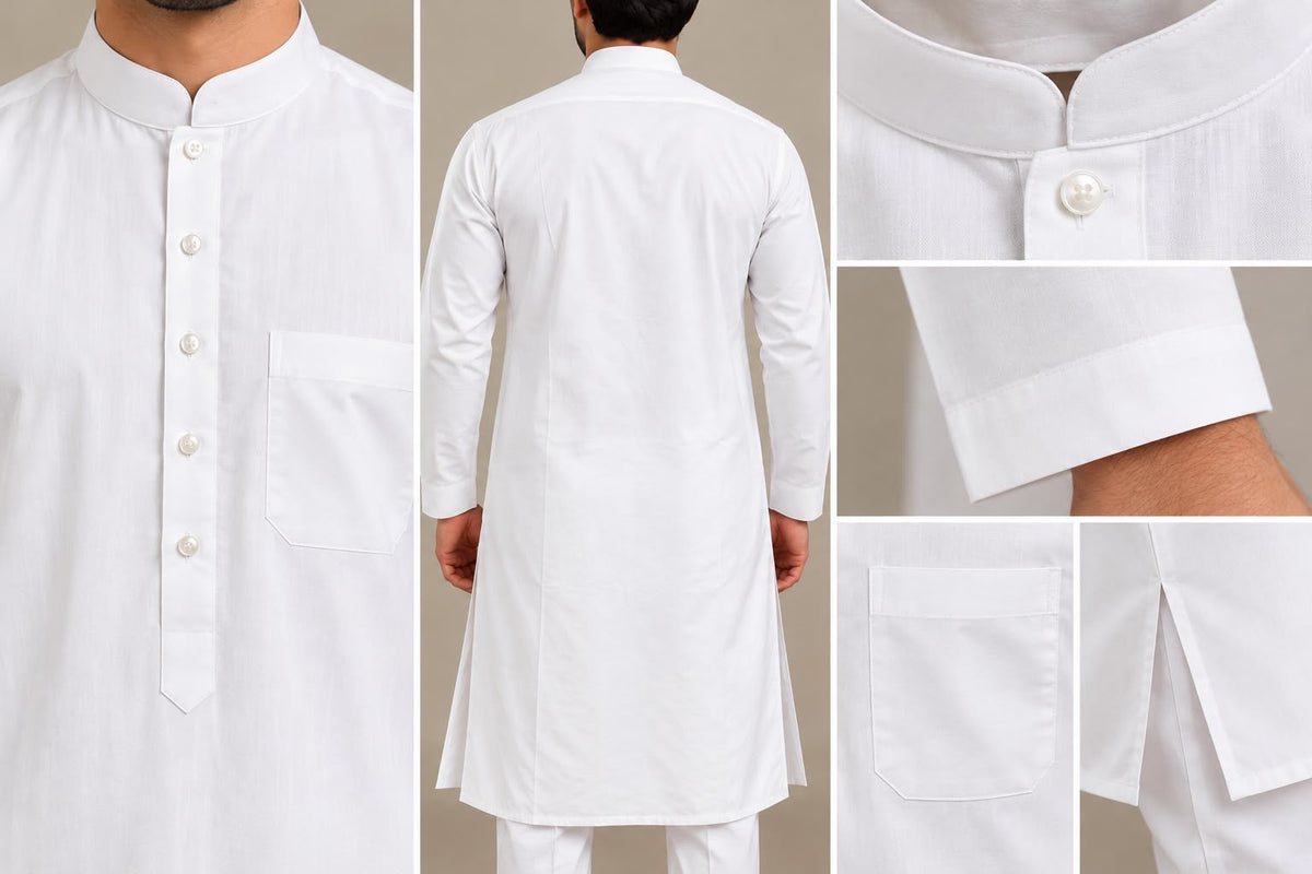 White Men's Kurta with Chest Pocket – Size 44