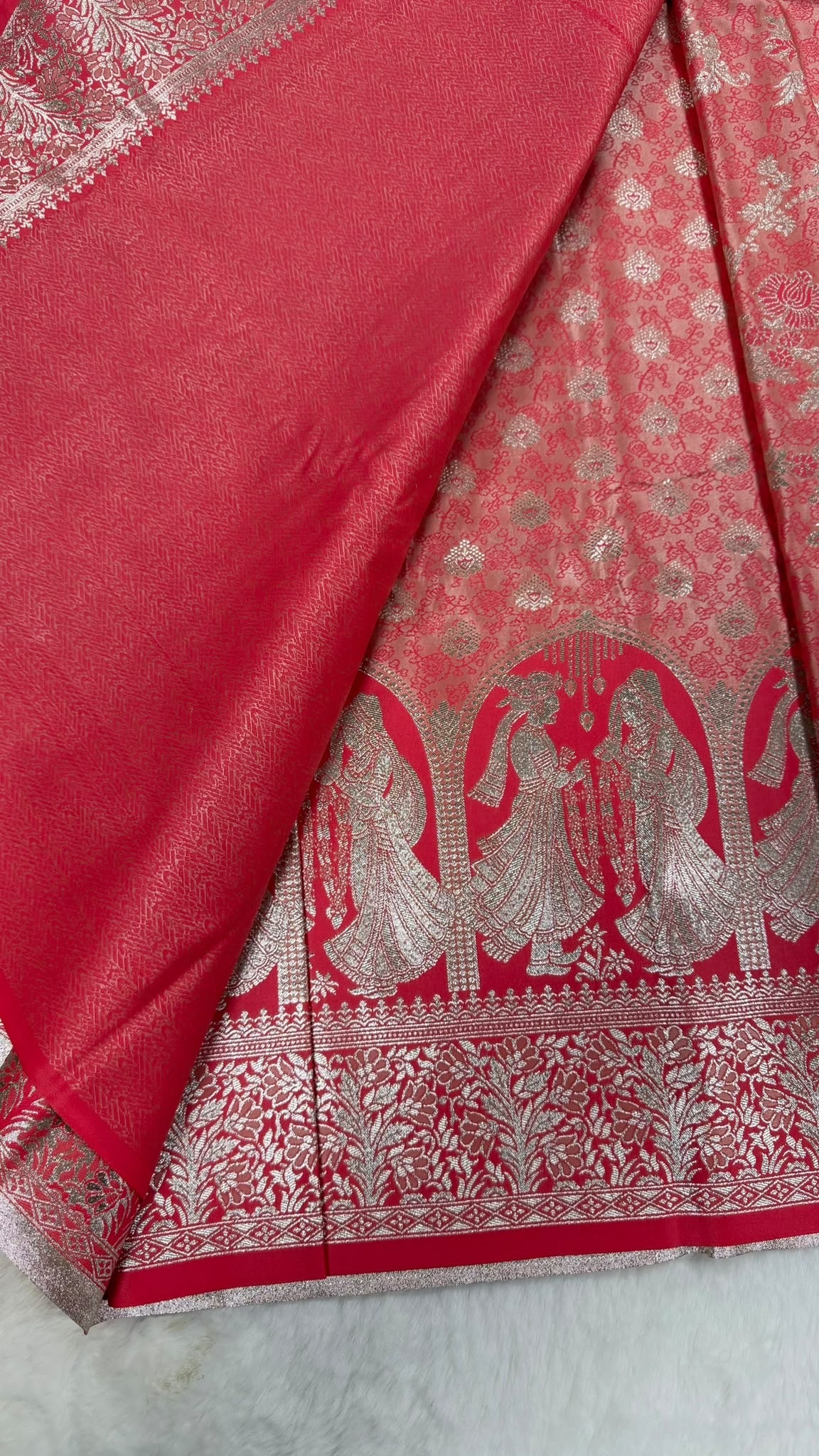 Red Banarasi Saree with Silver Zari Figurative Pallu