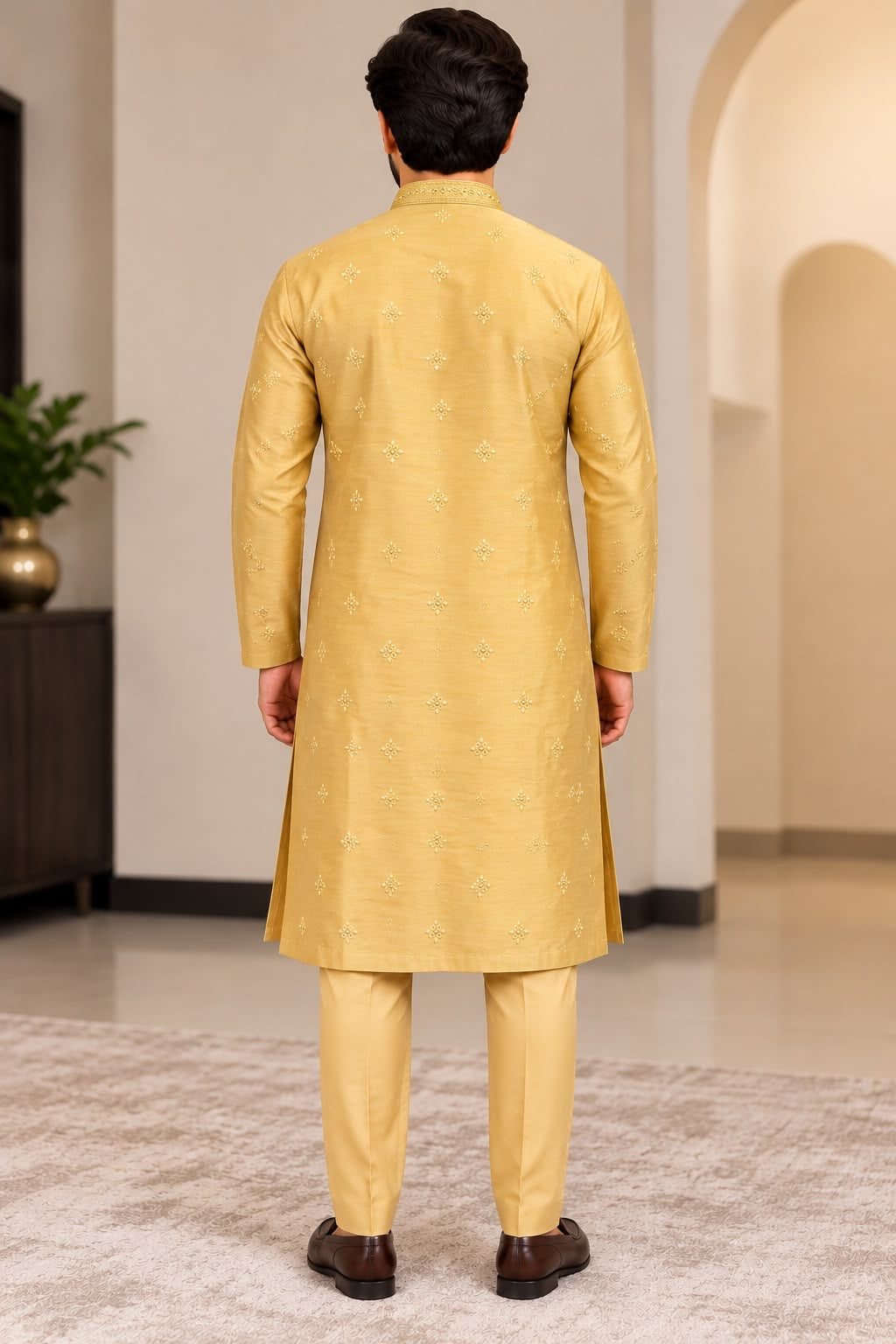 Mustard Embroidered Kurta Pajama Set – Size 38