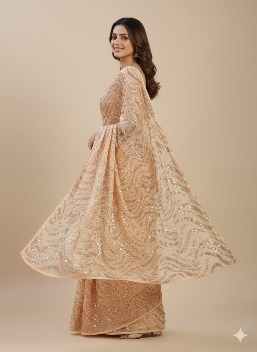 Beige Sequin Party Saree