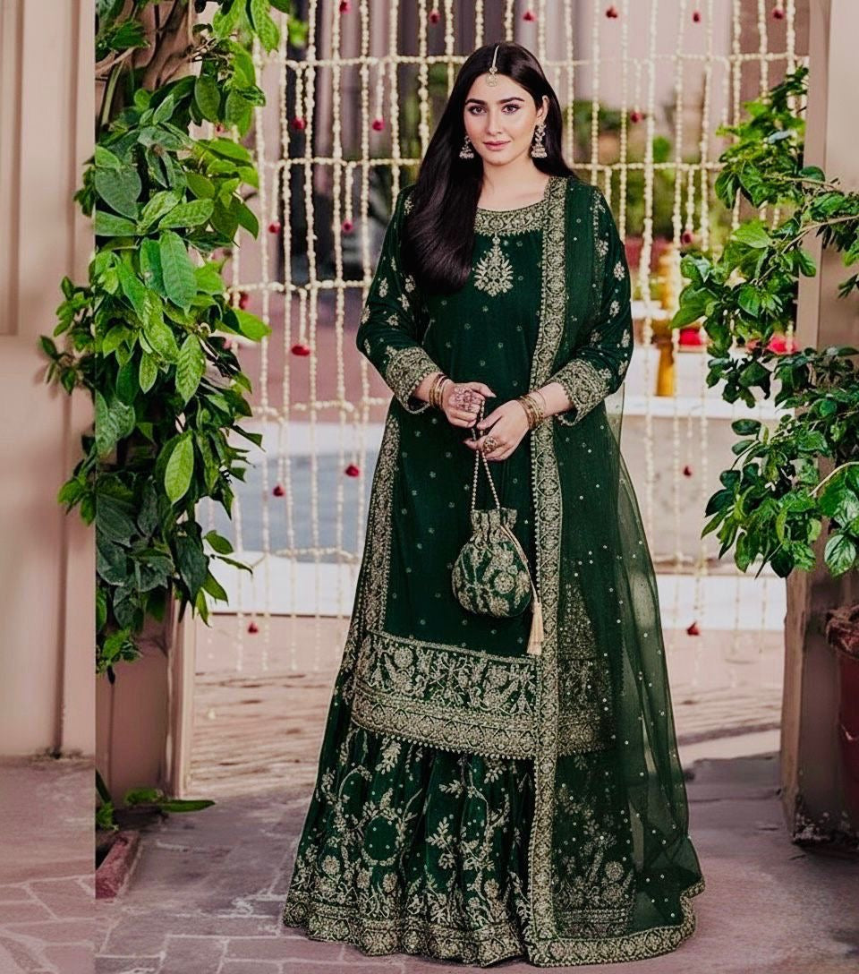 Emerald Green Embroidered Sharara Set