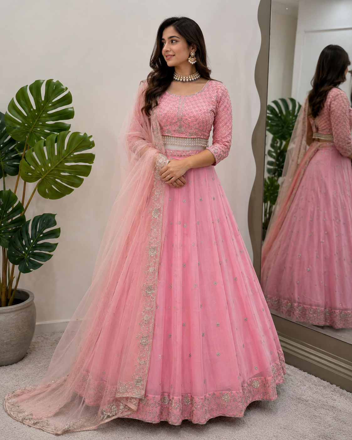 Baby Pink Sequin Embroidered Lehenga Unstiched
