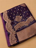 Purple Banarasi Silk Saree with Rose Gold Zari Floral Bouquet Weaving