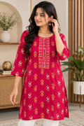 Red Multicolour Motif Print Kurti – XL