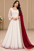 Cremeweißes Anarkali-Kleid mit weinroten Akzenten leicht befleckt -beschädigt!! L size
