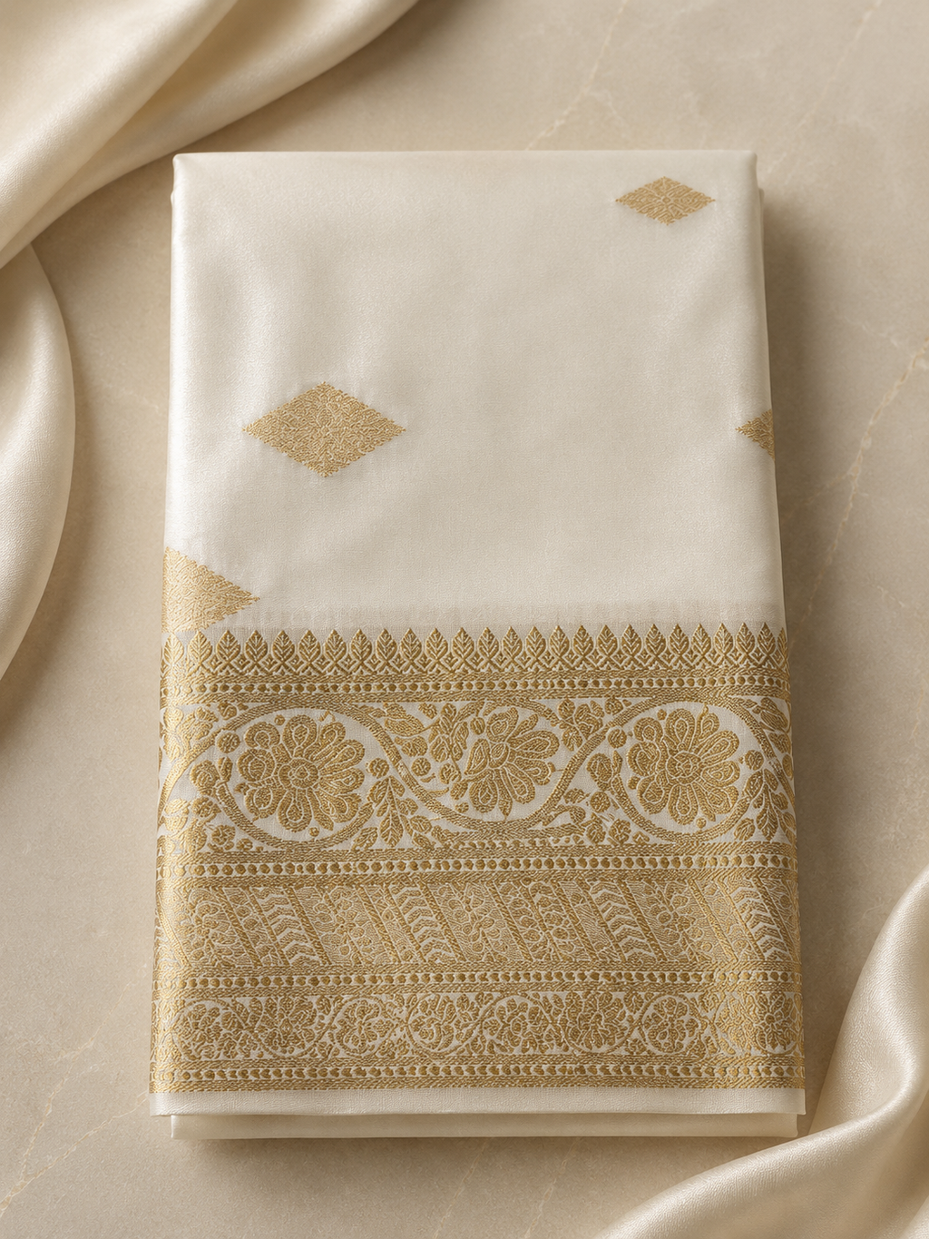 Ivory Gold Brocade Saree