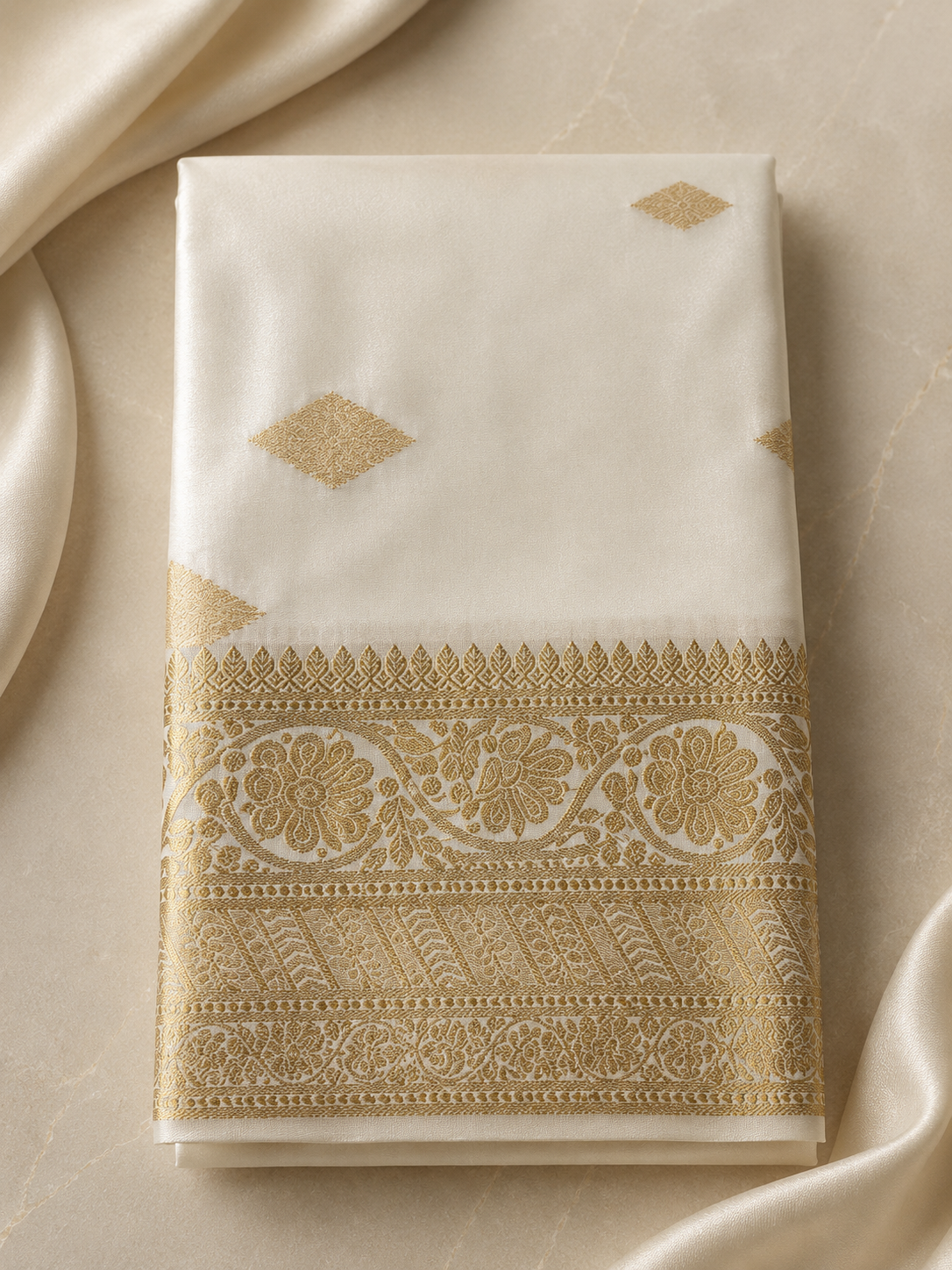 Ivory Gold Brocade Saree