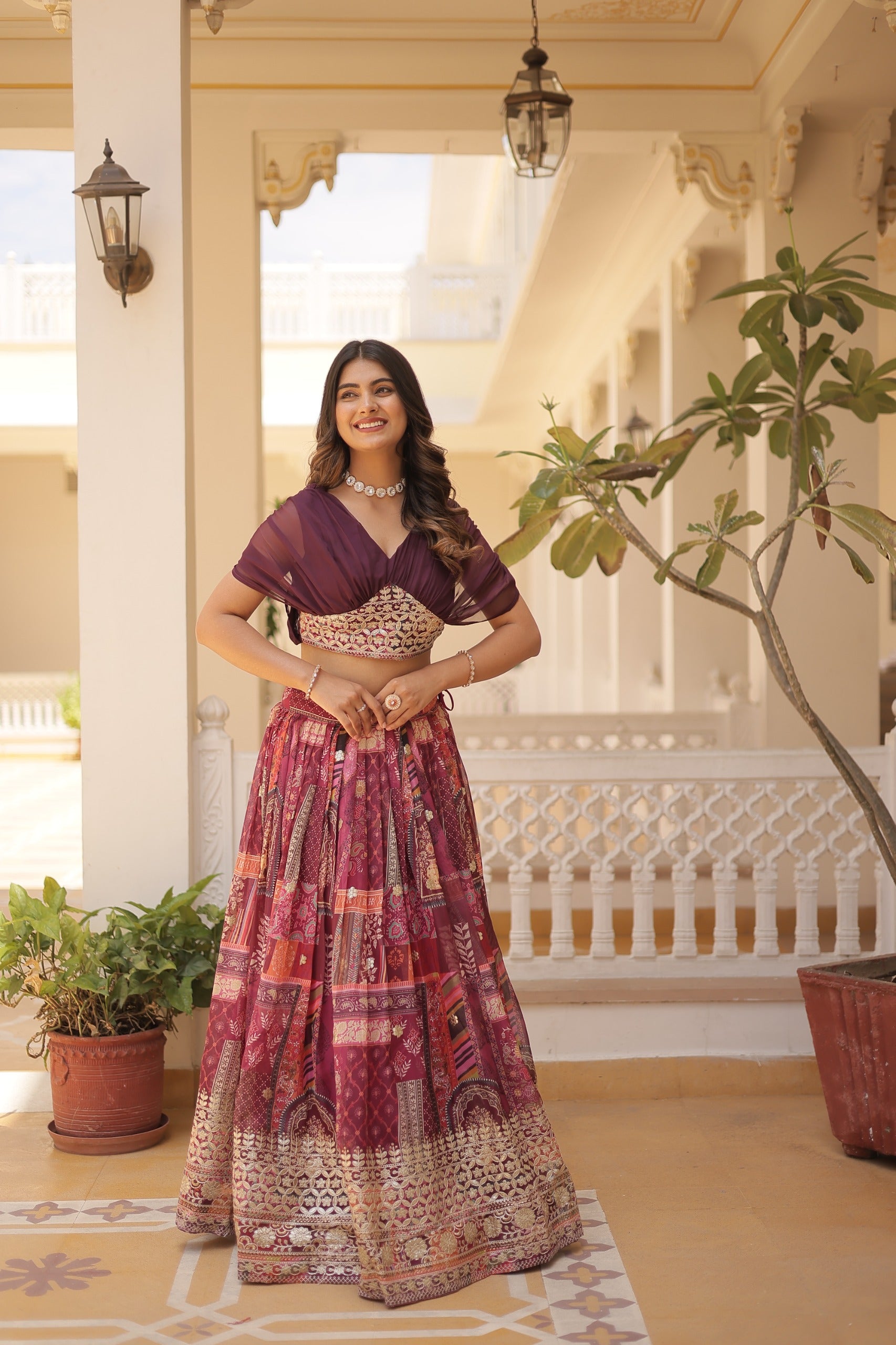 Wine Burgundy Lehenga Choli Set M size