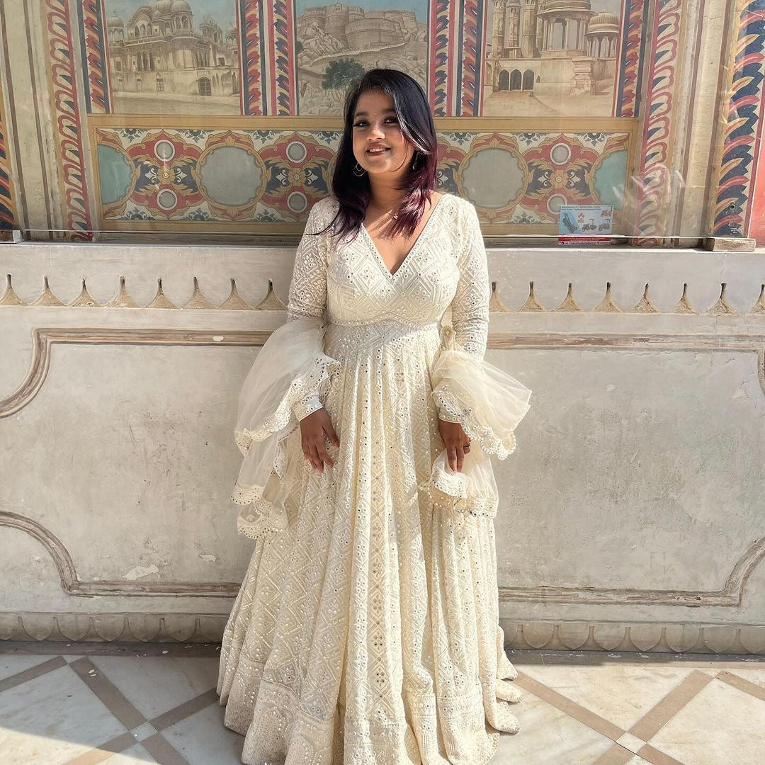 Witte Chikankari Anarkali Maat M