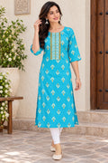 Turquoise Printed Kurta – XL