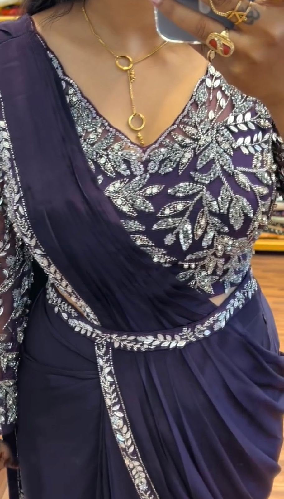 Drape Saree Blau , Ready to Wear