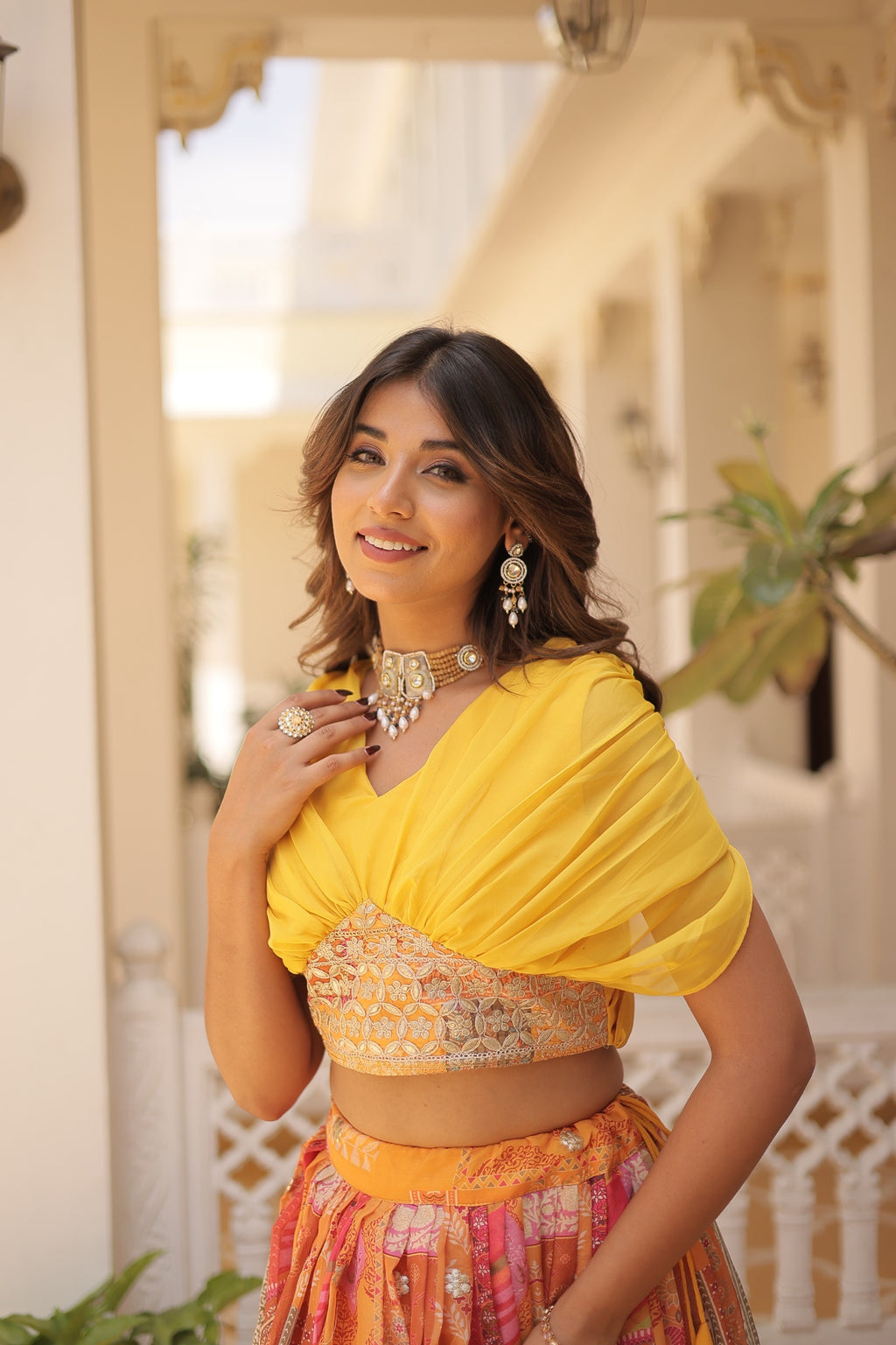 Yellow & Multicolor Lehenga Choli Set M size