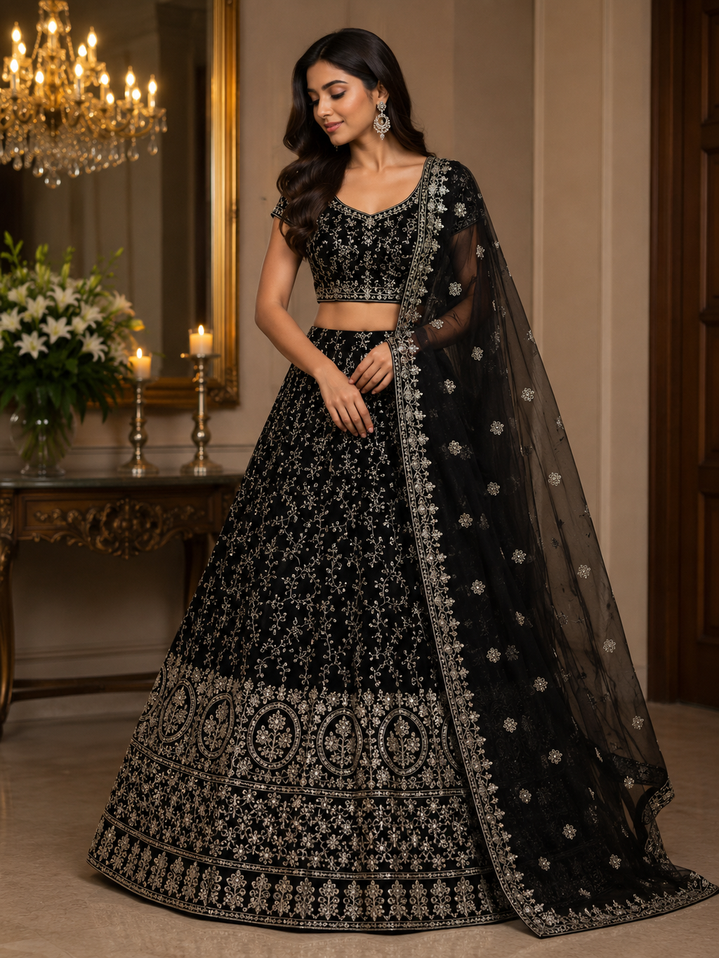 Black Embroidered Lehenga Set Unstiched blouse