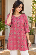 Pink Motif Printed Short Kurta – Size XL