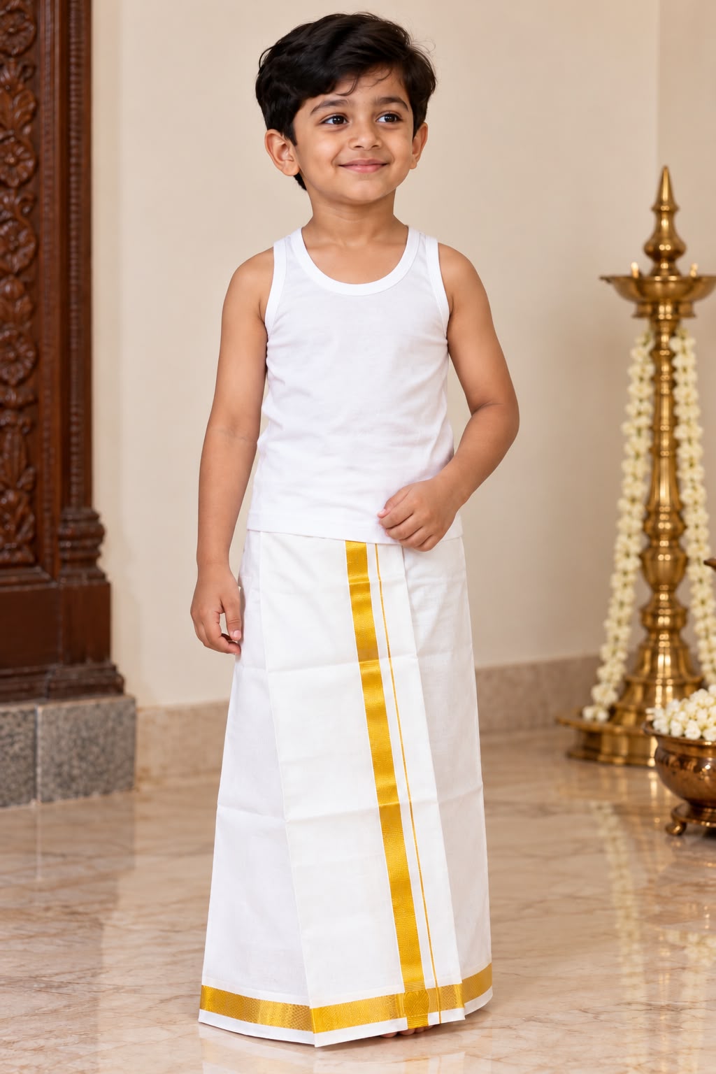 Boys’ White & Gold Dhoti – 1 Year, 39 cm