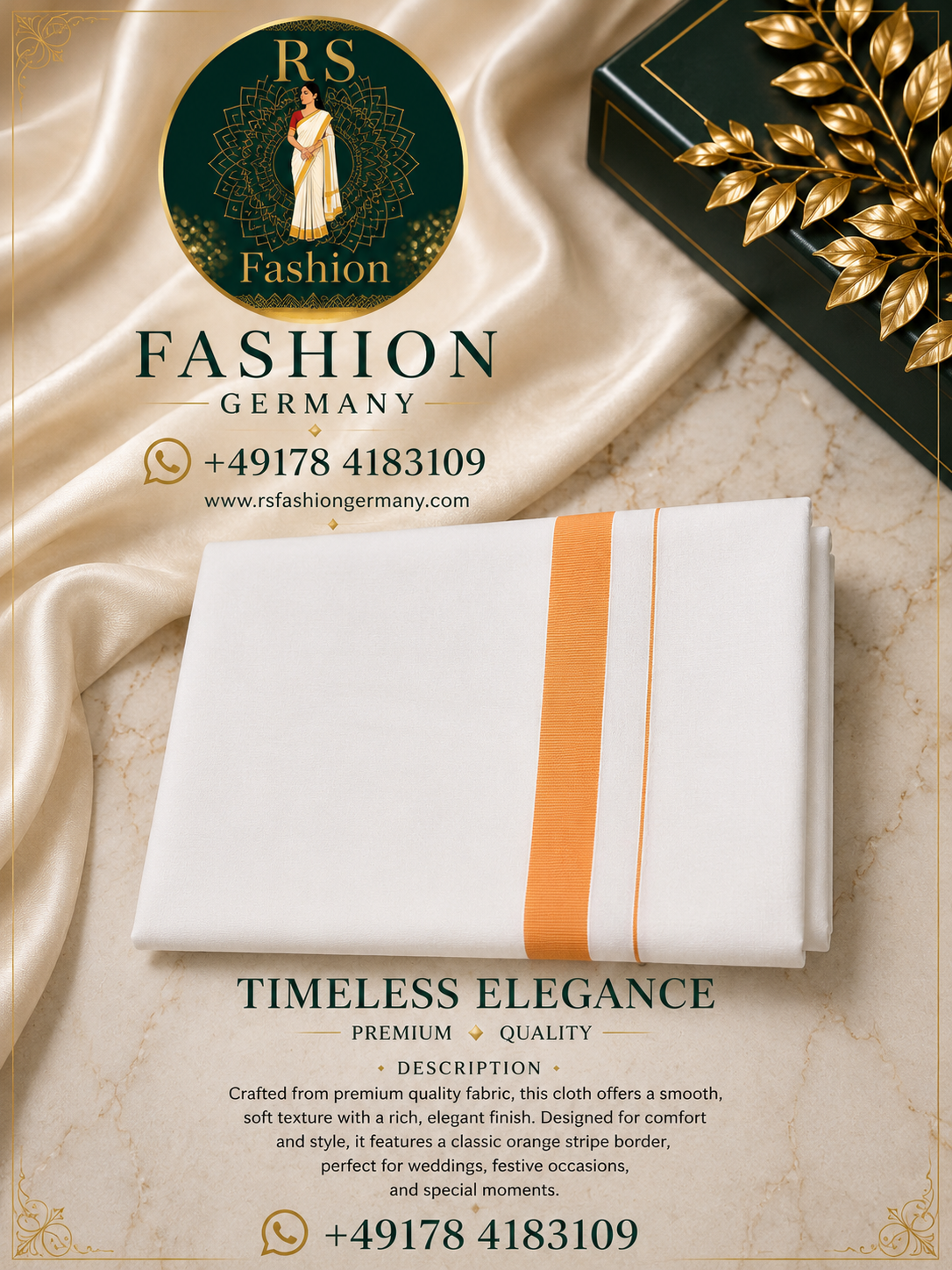 8 Mulam Cotton Veshti – Orange
