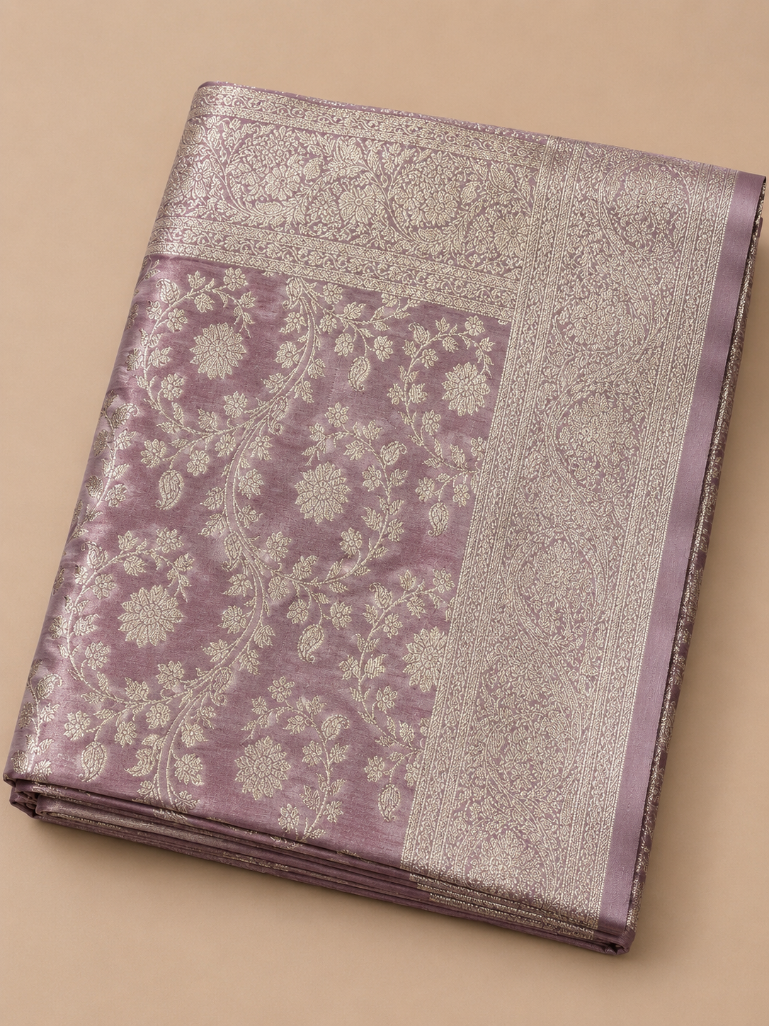 Mauve Banarasi Silk Saree with Silver Zari Weave Funktion Saree