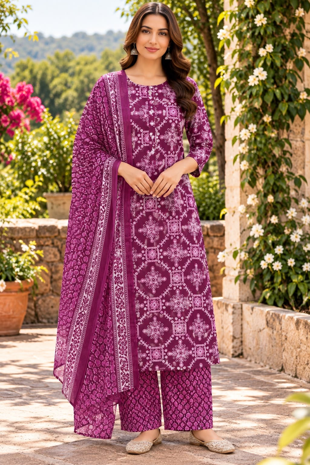 Purple Printed Palazzo Suit – Size XL