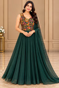 Dark Green Floral Anarkali Dress – XL