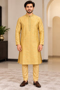 Mustard Embroidered Kurta Pajama Set – Size 38