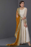 White Sequin Anarkali Set with Mustard Dupatta L-XL
